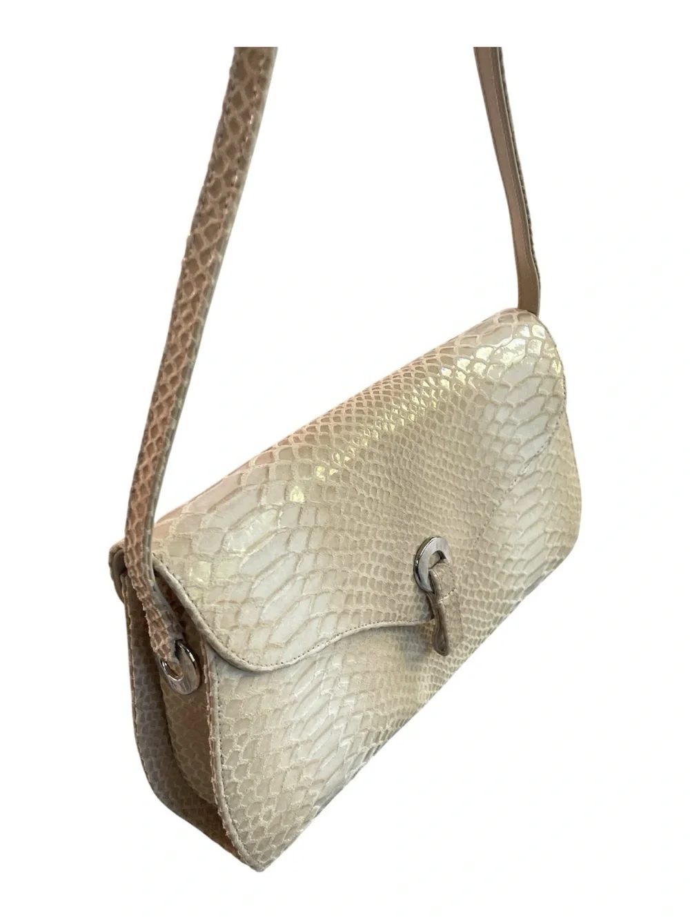 Stuart Weitzman Python Embossed Leather Envelope Shoulder Bag Taupe